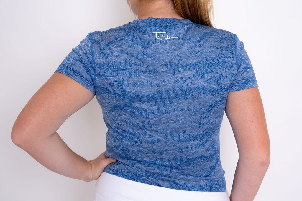 Jordan's Collarless - Blue Camo Women's Golf Shirt Taylor Jordan Apparel 