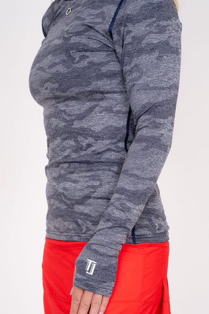 Jordan's Collarless Collection Long Sleeve - Navy Ghost Camo Women's Golf Shirt Taylor Jordan Apparel 