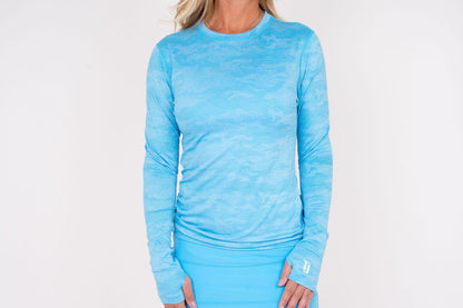 Jordan's Collarless Collection Long Sleeve - Neon Blue Ghost Camo Women's Golf Shirt Taylor Jordan Apparel 