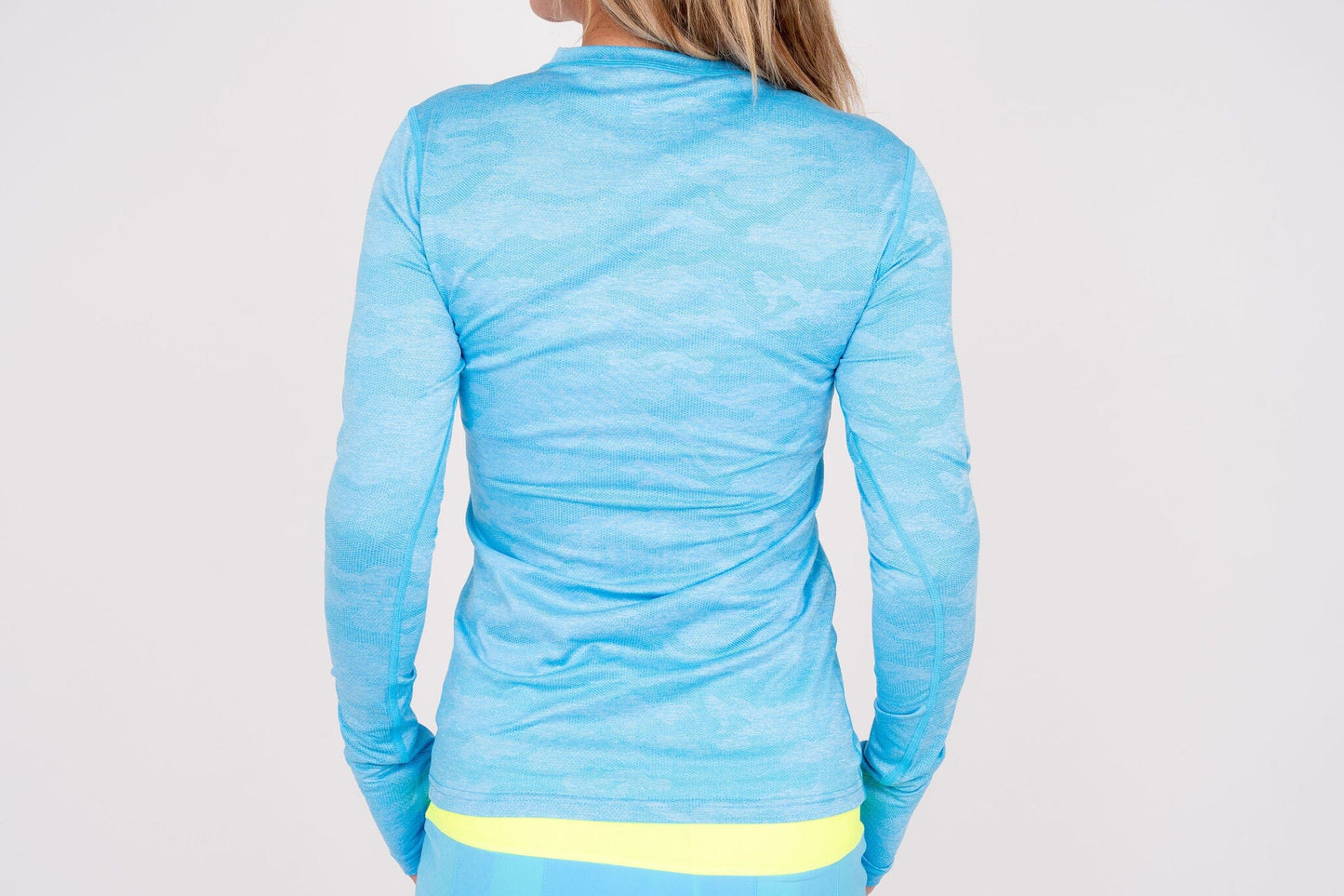 Jordan's Collarless Collection Long Sleeve - Neon Blue Ghost Camo Women's Golf Shirt Taylor Jordan Apparel 