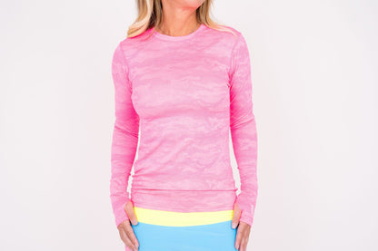 Jordan's Collarless Collection Long Sleeve - Neon Pink Ghost Camo Women's Golf Shirt Taylor Jordan Apparel 