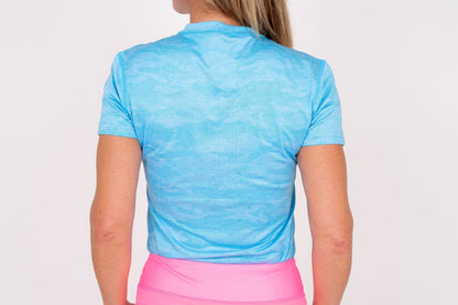 Jordan's Collarless Collection - Neon Blue Camo Women's Golf Shirt Taylor Jordan Apparel 