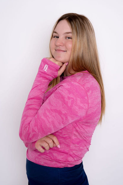 Jordan's Collarless Long Sleeve - Pink Ghost Camo Women's Golf Shirt Taylor Jordan Apparel 