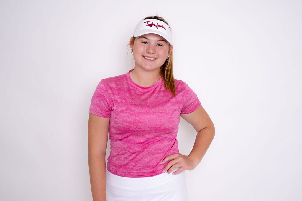 Jordan's Collarless - Pink Camo Women's Golf Shirt Taylor Jordan Apparel 
