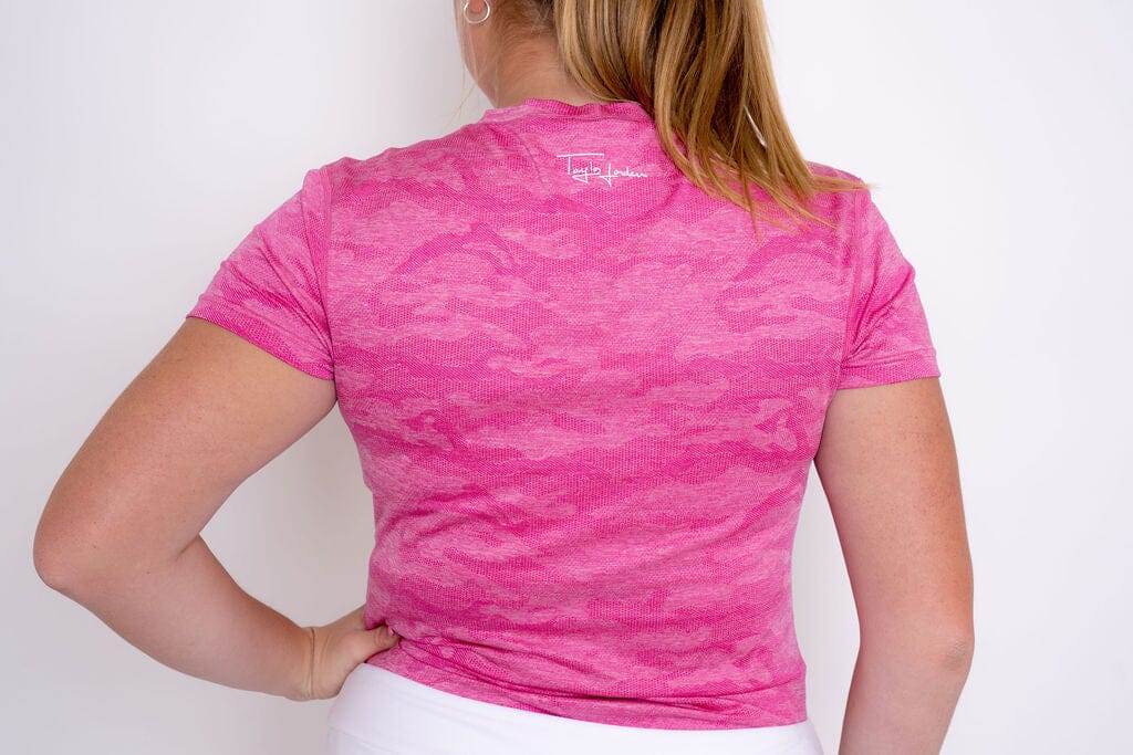 Jordan's Collarless - Pink Camo Women's Golf Shirt Taylor Jordan Apparel 