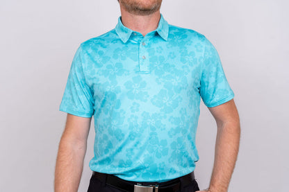 Player's Golf Shirt- Miami Blue Ghost Hibiscus Men's Golf Shirt Taylor Jordan Apparel S 