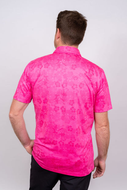 Player's Golf Shirt - Pink Ghost Hibiscus Men's Golf Shirt Taylor Jordan Apparel 
