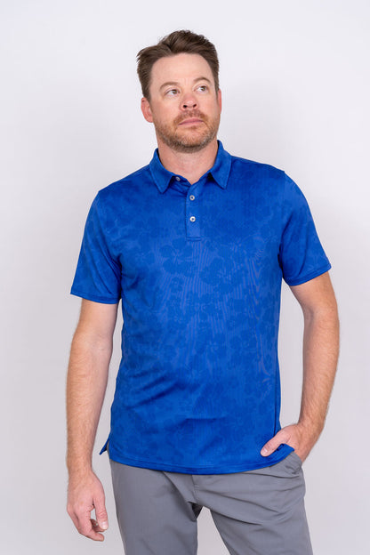 Player's Golf Shirt- Royal Blue Ghost Hibiscus Men's Golf Shirt Taylor Jordan Apparel 