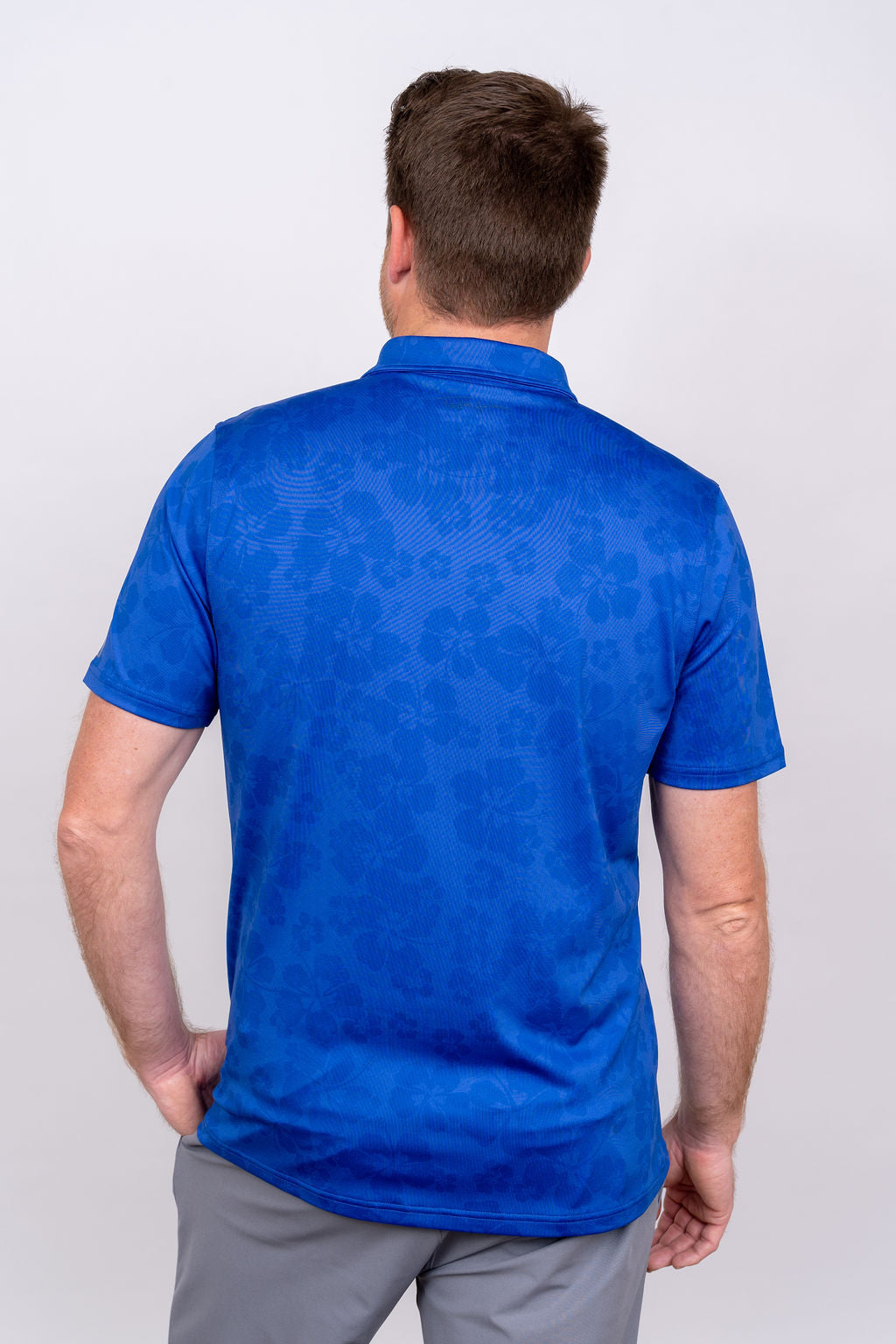 Player's Golf Shirt- Royal Blue Ghost Hibiscus Men's Golf Shirt Taylor Jordan Apparel 