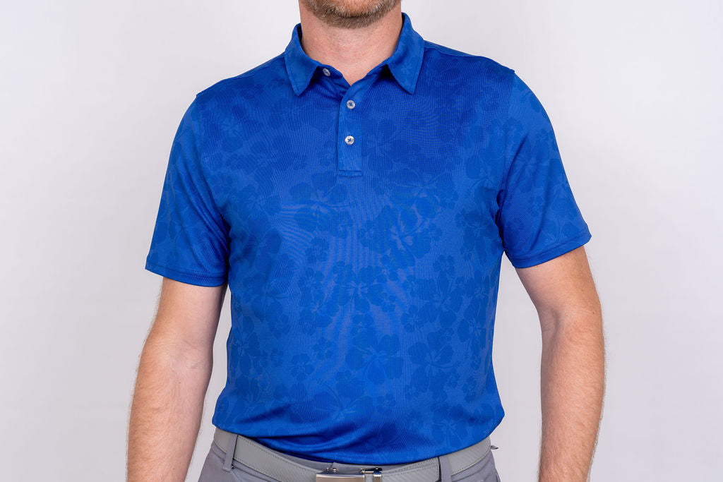 Player's Golf Shirt- Royal Blue Ghost Hibiscus Men's Golf Shirt Taylor Jordan Apparel S 