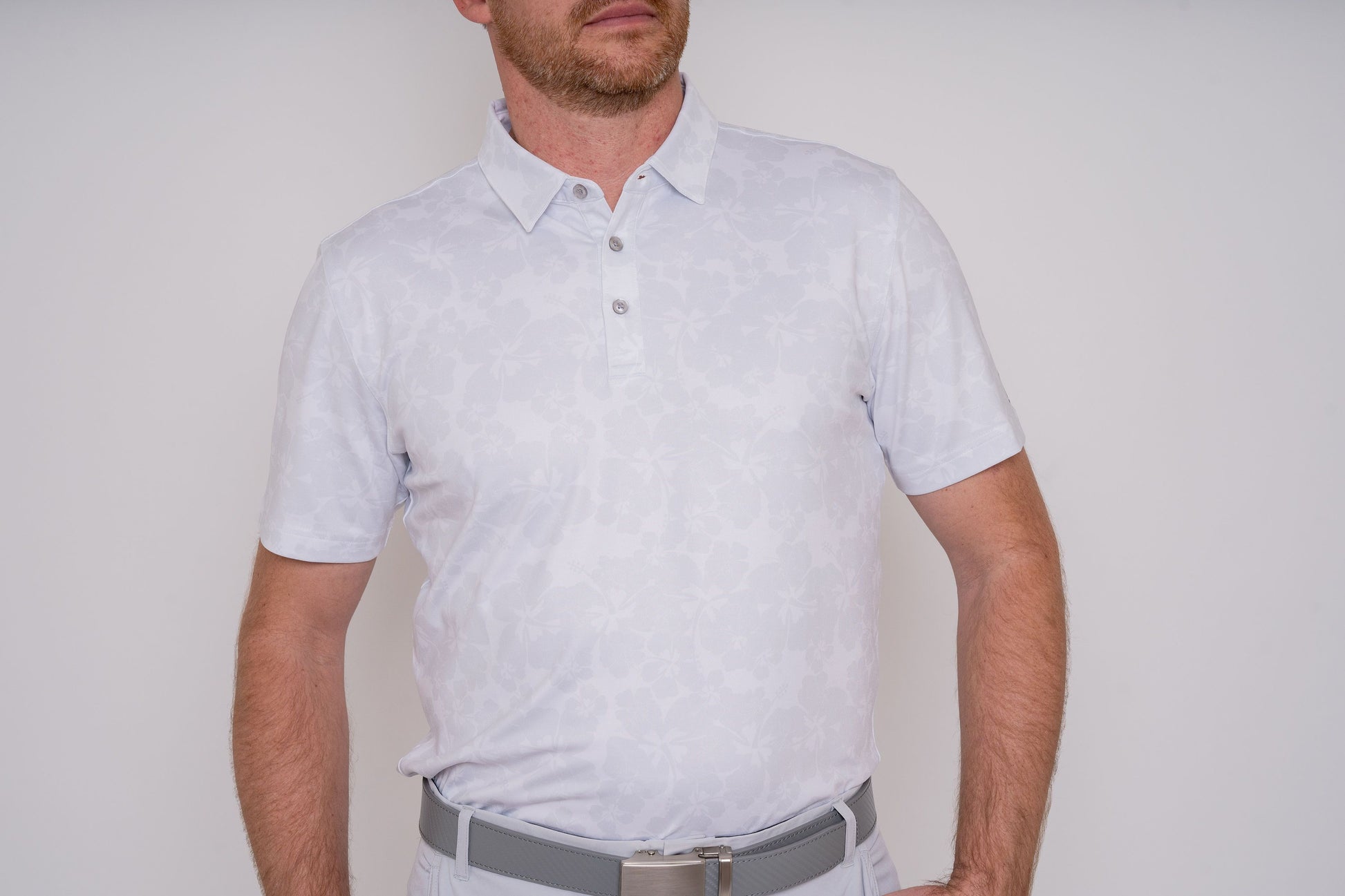 Player's Golf Shirt - White Ghost Hibiscus Men's Golf Shirt Taylor Jordan Apparel White Small 