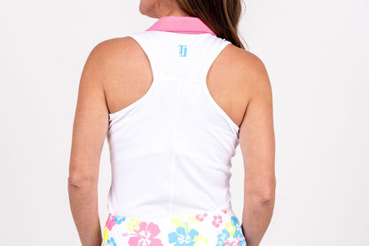 Racerback Golf Shirt - White/Neon Pink Women's Golf Shirt Taylor Jordan Apparel 