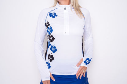 Sun Shirt Women's Golf Shirt Taylor Jordan Apparel White Hibiscus X-Small 