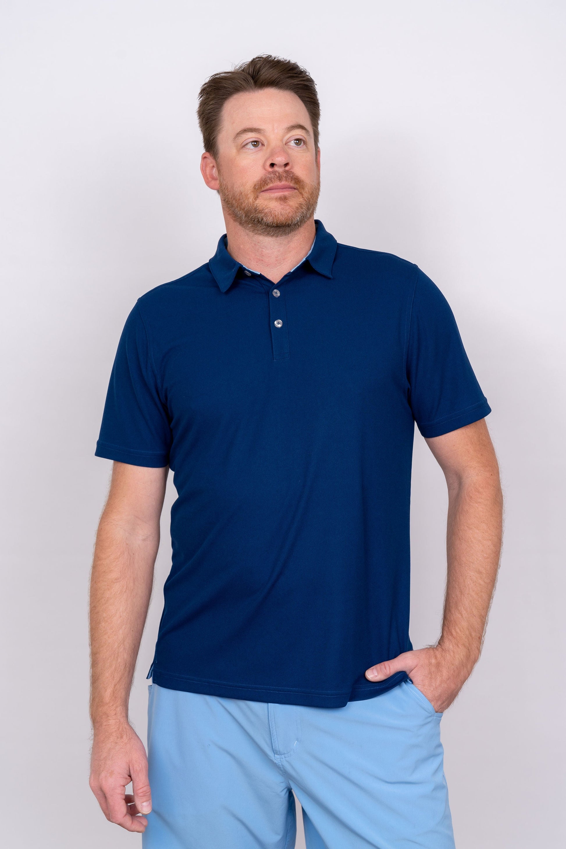 Weekend Polo - Navy/Carolina Blue Men's Golf Shirt Taylor Jordan Apparel Navy Small 
